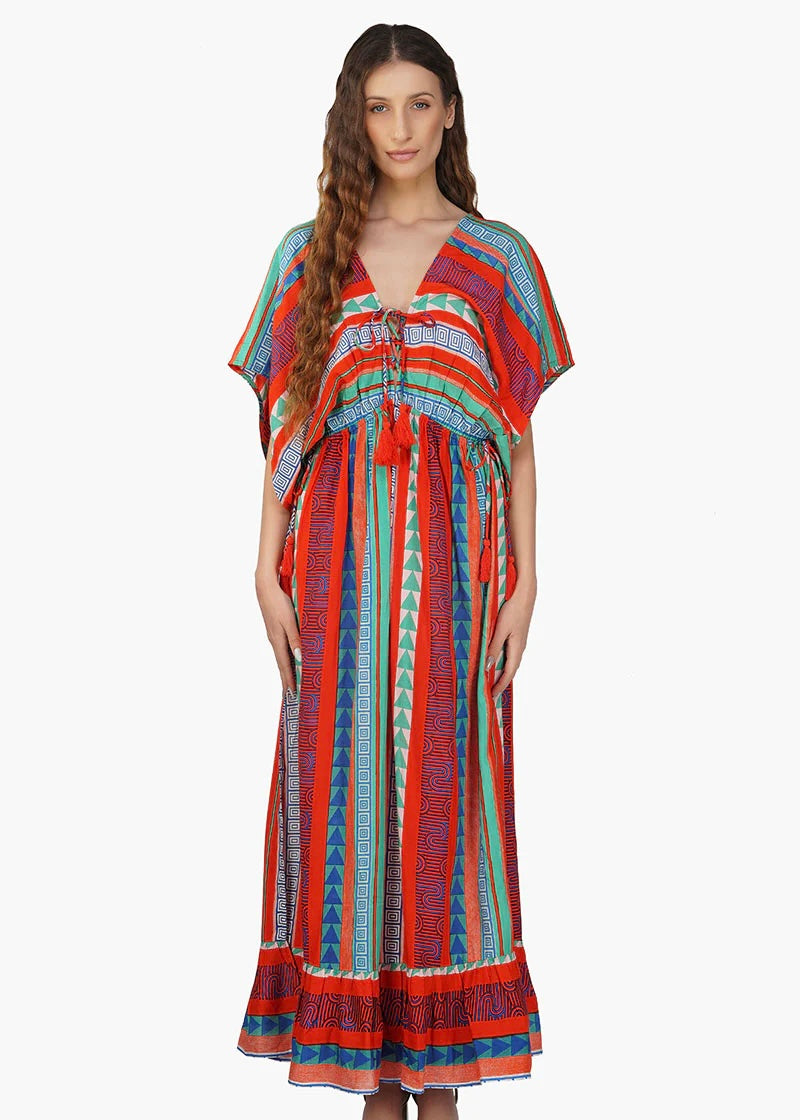 Ruby Aztec Printed Stripe Maxi Dress M
