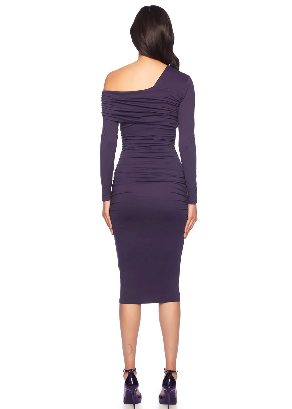 denise off shoulder maxi dress one off the shoulder dress l / eggplant
