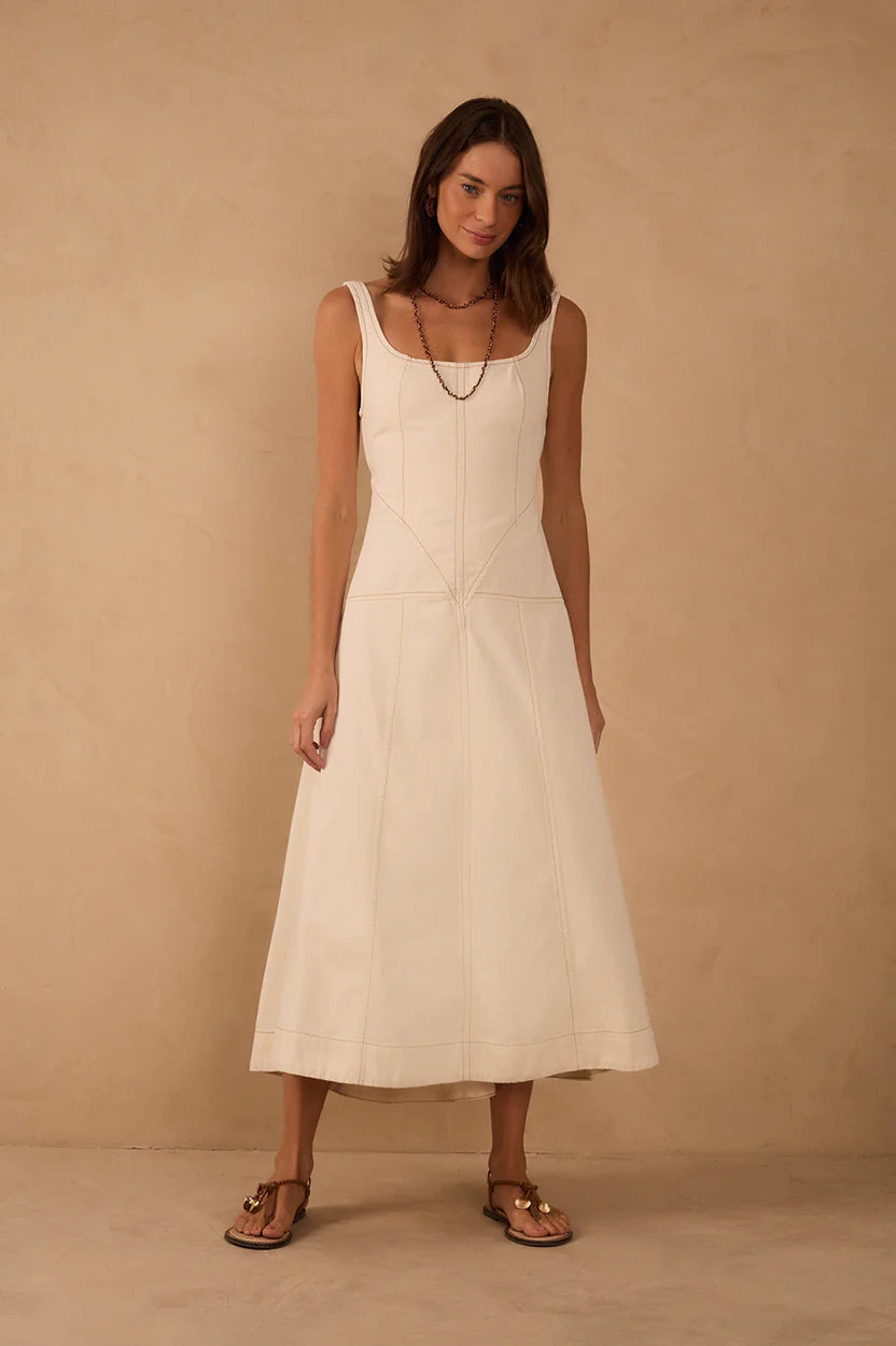 Topstitched Midi Dress